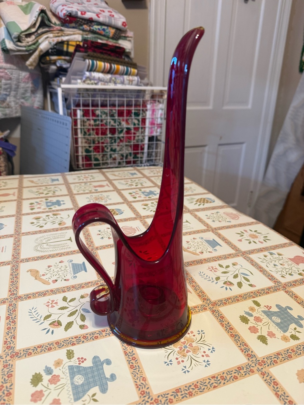 Vintage L E Smith Amber Orange Glass 11 Inch Candle Holder.
